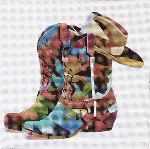 click here to view larger image of Cowboy Boots and Hat (hand painted canvases)