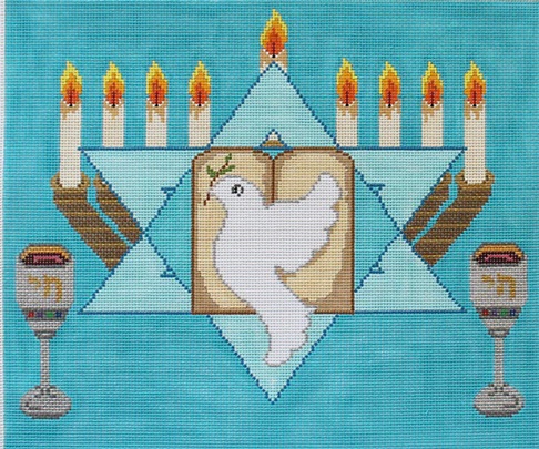 click here to view larger image of Tallis - Menorah w/Dove (hand painted canvases)