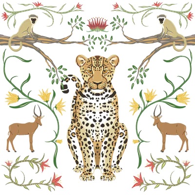 click here to view larger image of Leopard w/Botanicals - White Background (hand painted canvases)