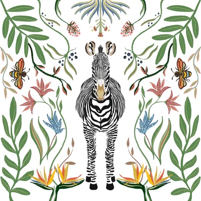 click here to view larger image of Zebra w/Botanicals - White Background (hand painted canvases)