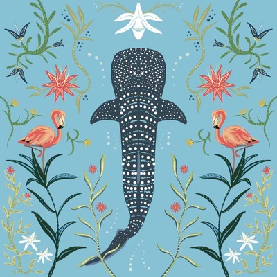 click here to view larger image of Whale Shark w/Botanicals  (hand painted canvases)