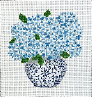 click here to view larger image of Blue Chinoiserie Pot w/Blue Hydrangeas - 18M (hand painted canvases 2)