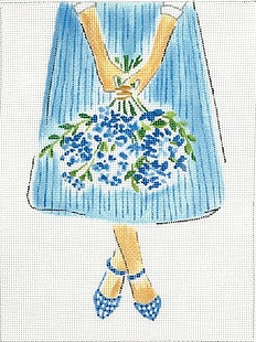 click here to view larger image of Blue Flowers on Striped Skirt (hand painted canvases 2)