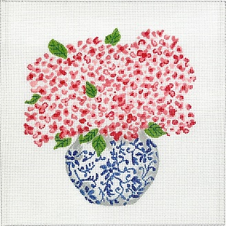 click here to view larger image of Blue Chinoiserie Pot w/Pink Hydrangeas - 18M (hand painted canvases 2)