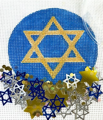 click here to view larger image of Gold Star of David Ornament w/Clear Dome and Confetti (hand painted canvases 2)