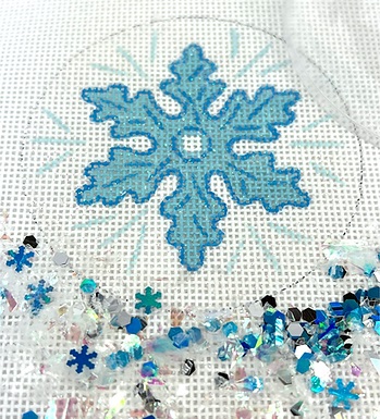 click here to view larger image of Snowflake Ornament w/Clear Dome and Confetti (hand painted canvases 2)