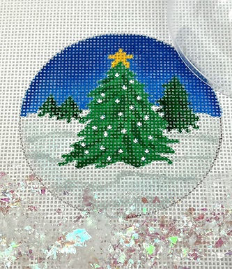 click here to view larger image of Tree w/Star in Snow Ornament w/Clear Dome and Confetti (hand painted canvases 2)