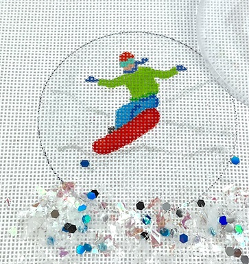click here to view larger image of Snowboarder Ornament w/Clear Dome and Confetti (hand painted canvases 2)