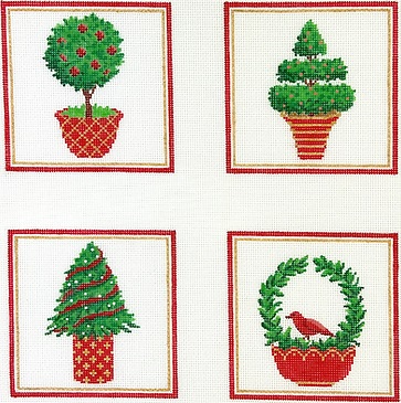 click here to view larger image of Coasters - Christmas Topiaries  (hand painted canvases 2)