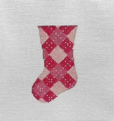 click here to view larger image of Mini Pink Argyle Stocking (hand painted canvases)