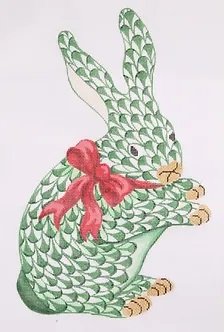 click here to view larger image of Herend Style Standing Fishnet Green Bunny w/Red Bow (hand painted canvases 2)