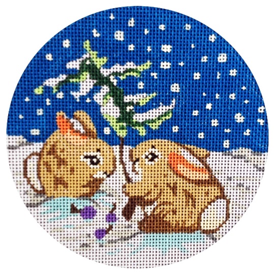 click here to view larger image of Two Brown Bunnies/Fir Tree Snow Scene (hand painted canvases)