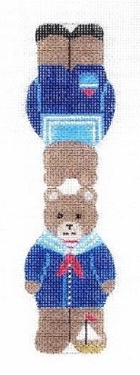 click here to view larger image of Boy Teddy Bear in Sailor Suit w/Toy Sailboat (hand painted canvases)