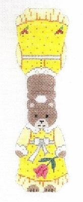 click here to view larger image of Girl Teddy Bear in Yellow Dress w/Tulip (hand painted canvases)