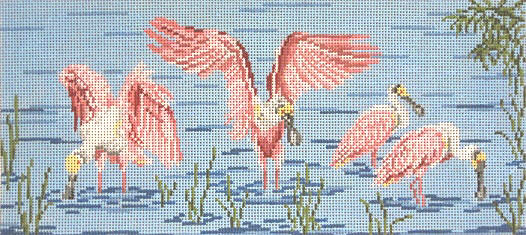 click here to view larger image of Roseate Spoonbills on Water - 13M (hand painted canvases)