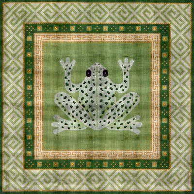 click here to view larger image of Frog w/Green Oriental Borders (hand painted canvases)
