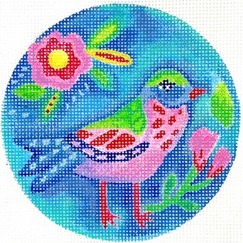 click here to view larger image of Green/Pink/Blue Bird w/Flowers (hand painted canvases 2)