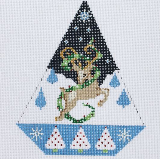 click here to view larger image of Triangle Christmas Ornament - Holiday Reindeer (hand painted canvases)