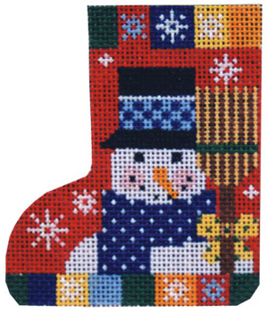 click here to view larger image of Mini Skate Ornament - Patch Snowman (hand painted canvases)