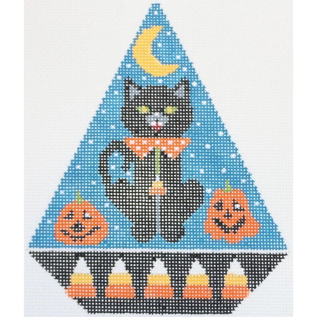 click here to view larger image of Halloween Triangle Ornament - Scary Cat (hand painted canvases)
