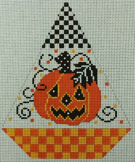 click here to view larger image of Halloween Triangle Ornament - Checked Jack-o-Lantern (hand painted canvases)