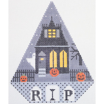 click here to view larger image of Halloween Triangle Ornament - Haunted Night (hand painted canvases)