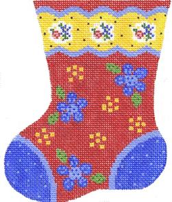 click here to view larger image of Blue/Dot Flower Sock (hand painted canvases)