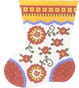 click here to view larger image of Red/Dot Flower Sock (hand painted canvases)