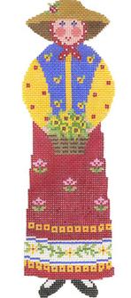 click here to view larger image of Yellow/Red Lady w/Basket of Flowers (hand painted canvases)
