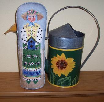 click here to view larger image of Garden Lady w/Birdhouse - Light Green (hand painted canvases)