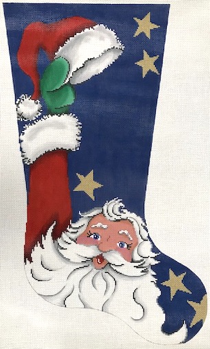 click here to view larger image of Santa Doffs His Hat Stocking (hand painted canvases)