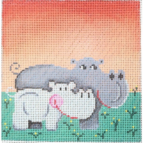 click here to view larger image of Mama and Baby Hippo (hand painted canvases)