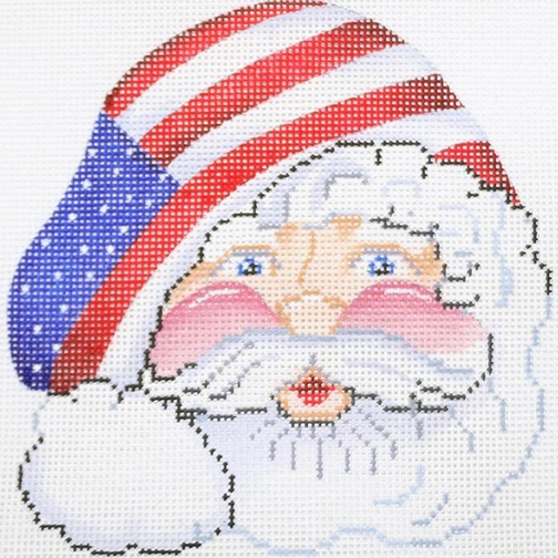 click here to view larger image of Santa Face w/Flag Hat - 13M (hand painted canvases)