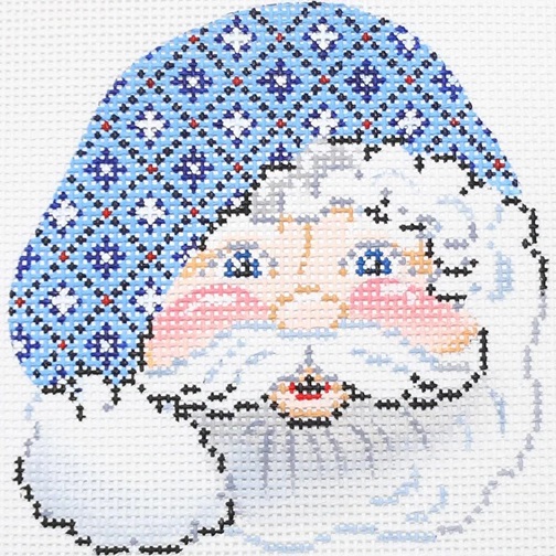 click here to view larger image of Santa Face w/Blue/White Pattern Hat - 13M (hand painted canvases)
