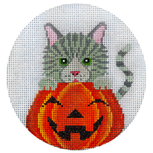 click here to view larger image of Grey Tabby in Pumpkin (hand painted canvases)
