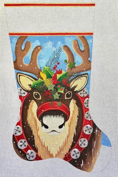 click here to view larger image of Reindeer Stocking - 13M (hand painted canvases)