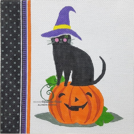 click here to view larger image of Cat on a Pumpkin (hand painted canvases)