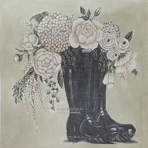 click here to view larger image of Flowers and Black Boots (hand painted canvases)