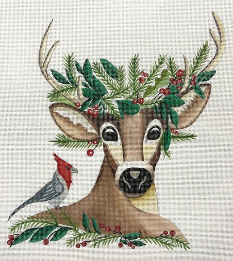 click here to view larger image of Deer Bust w/Bird (hand painted canvases)