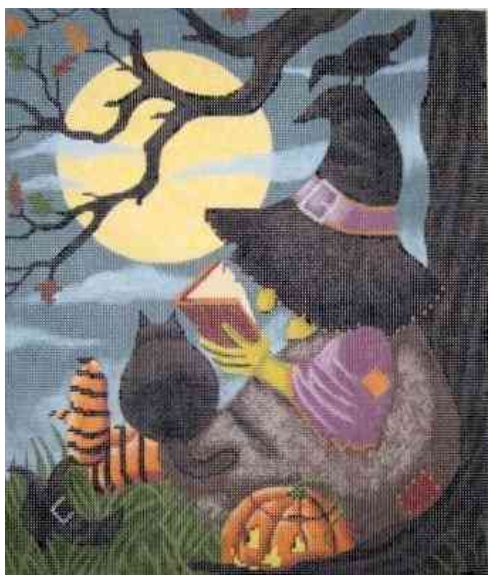 click here to view larger image of Witch Reading - 13 mesh (hand painted canvases)