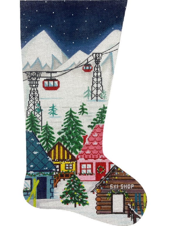 click here to view larger image of Ski Lodge Stocking (hand painted canvases)