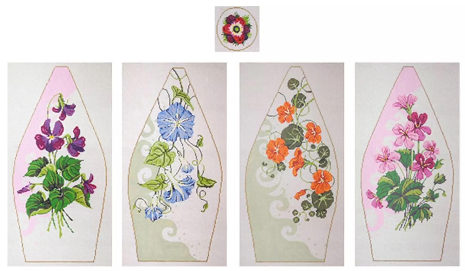 click here to view larger image of Floral Tuffet - 5 Pieces (hand painted canvases)