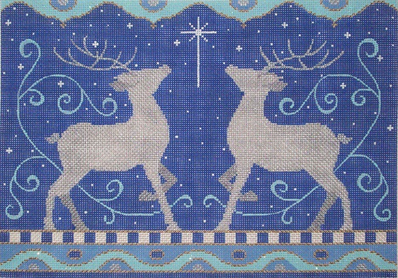 click here to view larger image of Two Reindeer - Blue (hand painted canvases)