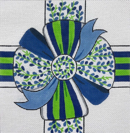 click here to view larger image of Blue and Green Floral Bow (hand painted canvases)