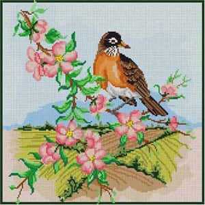 click here to view larger image of Robin and Apple Blossoms (hand painted canvases)