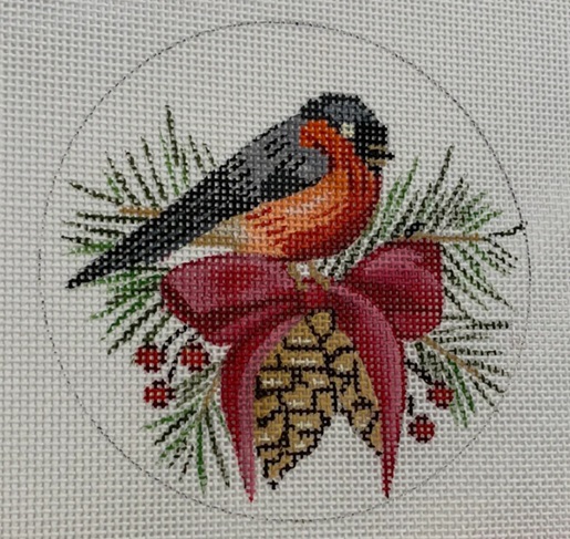 click here to view larger image of Christmas Chickadee and Pinecone Ornament (hand painted canvases)