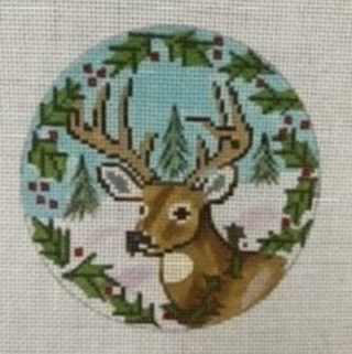 click here to view larger image of Christmas Deer and Holly Ornament (hand painted canvases)