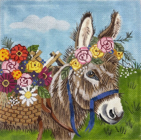 click here to view larger image of Donkey w/Flowers (hand painted canvases)
