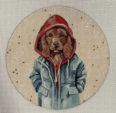 click here to view larger image of Dog w/Hoodie Ornament (hand painted canvases)