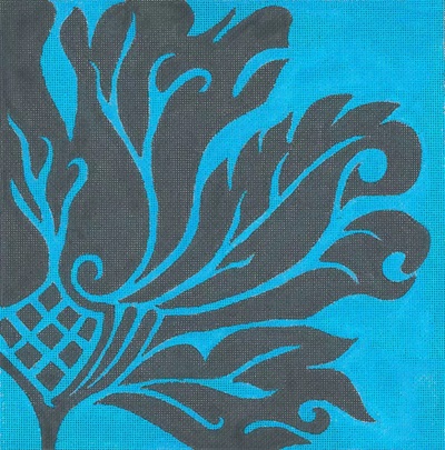 click here to view larger image of Flora - Gray on Blue (hand painted canvases)